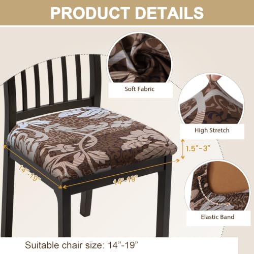 Image of SearchI Seat Covers for Dining Room Chairs Stretch Printed Chair Seat Covers Set of 4, Removable Washable Upholstered Chair Seat Protector Cushion Slipcovers for Kitchen, Office(Brown+Flower)