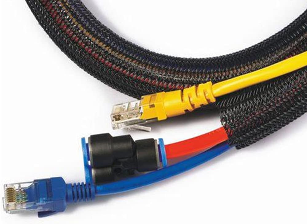 Aicosineg Wire Braided Protective Sleeve for Automotive Wire Sleeving Protect cat from Chewing Cords Black and Purple 1/2Inch 16ft 1Pcs