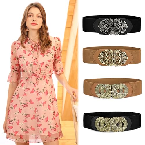 uxcell Retro Knot Woven Metal Interlocking Buckle Elastic Waist Cinch Belt Band4