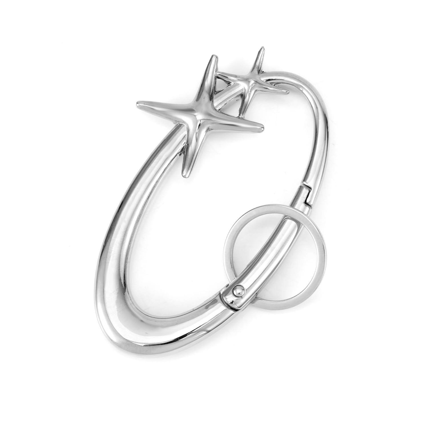 Y2K Metal Geometric Links Belt Carabiner O ring Buckle Stretchy Glitter Silver M Silver Star Carabiner Keychain – Shiny Chrome Carabiner，y2k  main image 2