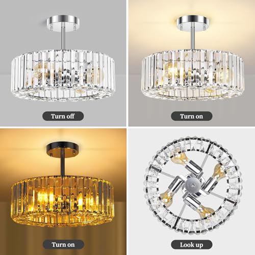 Image of FRIDEKO HOME Crystal Chandelier Ceiling Light - 4-Light Ceiling Light Fixture Modern Ceiling Mount Lights Chandelier for Dinning Room Bedroom Kitchen Entryway (14.56 Inch, Bulb not Included)