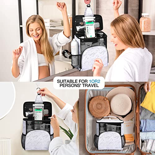 Binsuns Portable Shower Caddy, Hanging Toiletry Bag With Phone Pocket, Travel Shower Caddy Organizer College Essentials - College, Dorms, Gym, Camp, Bath(White Marble) #TOP1