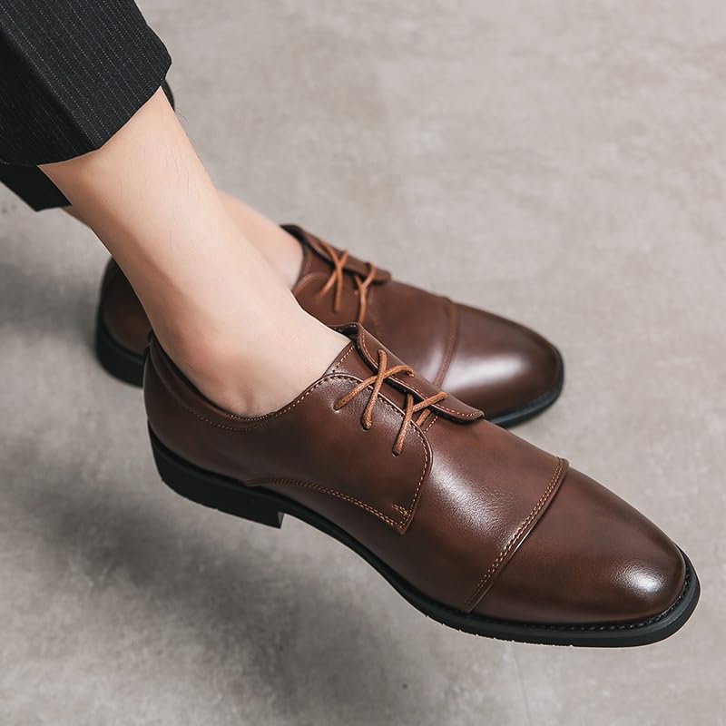 Men's Dress Oxford Formal Shoes Burnished Leather Brogue Office Prom Wedding Tuxedo Heel Non Slip Anti-Slip Low Top Rubber Sole Shoe Fashion Lace Up3