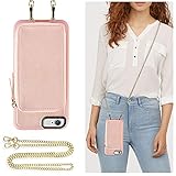 ZVE Wallet Case for Apple iPhone 6s and iPhone 6, 4.7 inch, Leather Wallet Case with Crossbody Chain Credit Card Holder Slot Zipper Pocket Purse Wrist Strap Case for Apple iPhone 6 / 6s - Rose Gold