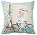 Kissenday 18X18 Inch Popular Romantic Paris Bike Flower Cotton Polyester Decorative Home Decor Sofa Couch Desk Chair Bedroom Car Lovely Sweet Birthday Cool Novelty Gift Square Throw Pillow Case