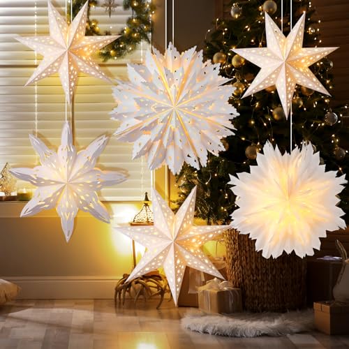 Image of Watersay 6 Pack Snowflake Christmas Paper Lantern with Lights