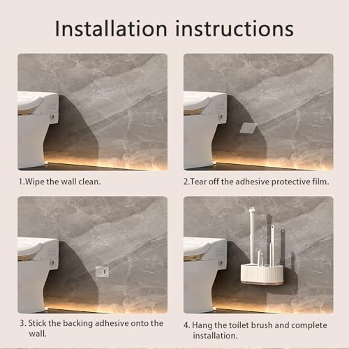 Image of Basaza Toilet Brush and Holder Set Hidden Toilet Scrub Brush for Bathroom Toilet Bowl Cleaner Brushes & Holders 4 in 1 Bathroom Accessories Floor Standing or Wall Mounted