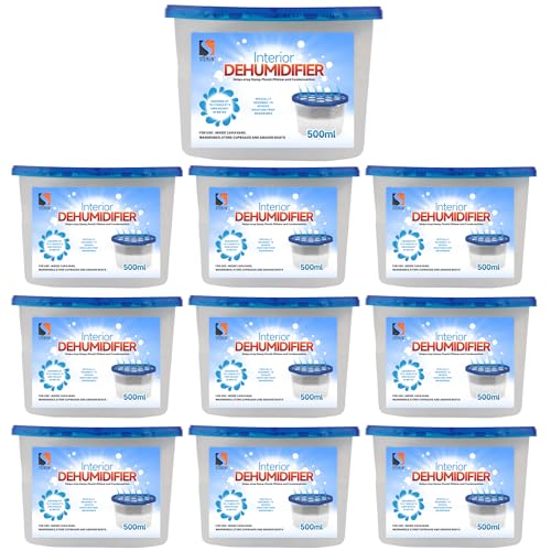 STERUN Disposable Dehumidifier 500ml - Pack of 10 - Damp Trap & Moisture Absorber - Mould Condensation & Damp Remover - Home Wardrobe Bedroom Bathroom Kitchen Caravan Garage