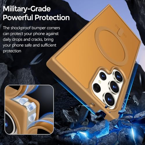 Image of Rayboen for Samsung Galaxy S23 Ultra Case Magnetic, [Compatible with Magsafe] Protective Skin Finish Matte Phone Cover for Samsung S23 Ultra with Translucent Hard Back & Soft Edge, Matte Brown