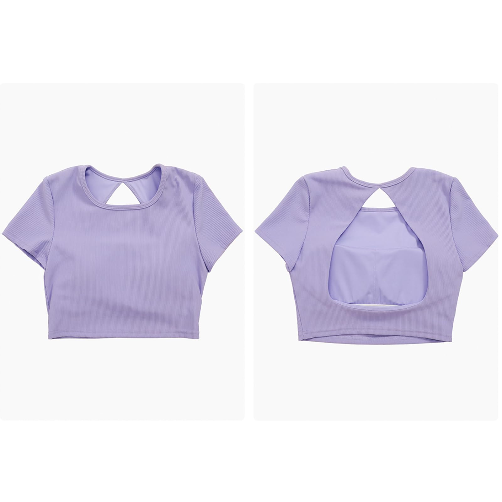 Top Sportivo Da Donna Slim Fit Back Cutout Yoga Top Corto Maniche Corte Pad Pettorale Rimovibile Incorporato,Viola,M