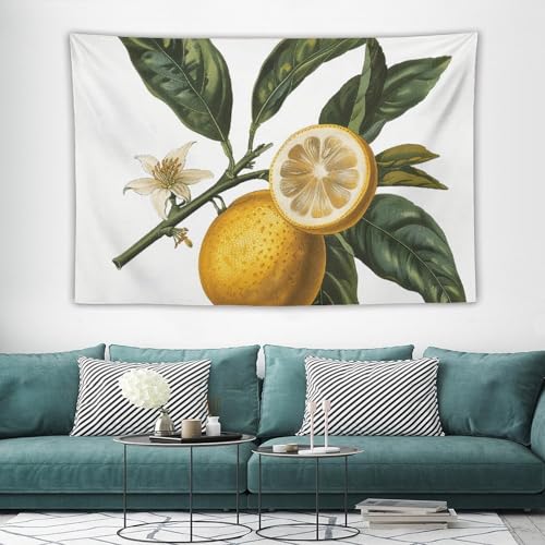 Tapisserie esthétique botanique citron en textile souple haut de gamme pour décoration murale