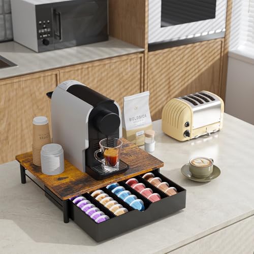 Image of gianotter Wood Vertuo Pod Holder Drawer, Compatible with Nespresso Vertuo Capsules, Compatible with 40 Large or 60 Small Nespresso Capsule Organizer