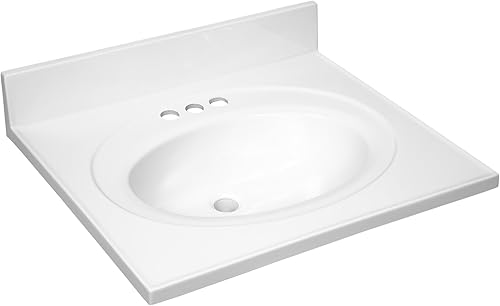 Miniatura 19 de Design House Tapa de tocador con lavabo, salpicadero de 4 pulgadas, mármol cultivado, montaje central, marfil, 31 pulgadas de ancho x 19 pulgadas