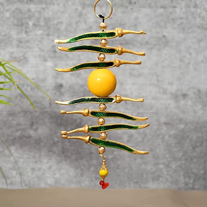 Mythology Centre Metal Door Hanging Nimbu Mirchi Buri Nazar Battu, Good Luck Charm Protection from Negativity Interior Home, Office Wall Hanging Showpiece (SET OF 2)
