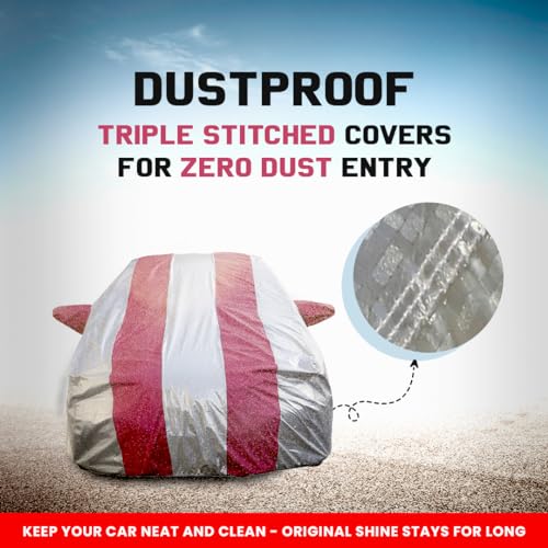 Image of Autofact Waterproof Car Body Cover Compatible with MG Hector (2019 to 2022) with Mirror Pockets (Pink Stripes with Shinning Silver Fabric /Waterproof Cover)