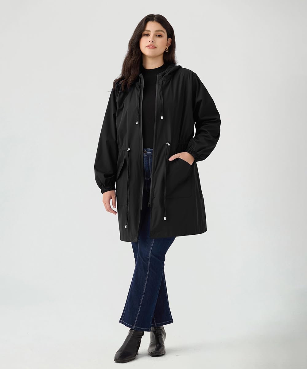 CARCOS Women Plus Size Raincoat Lightweight Waterproof Rain Jacket Travel Hooded Trench Coat XL-5XL - Image 4