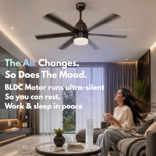 Image of NOVA BLDC Ceiling Fan with LED Light & Remote Control, 1200mm Sweep | 6 Blade Ultra Silent Designer Fan with 6-Speed Settings, 2H /4H /8H Sleep Timer Fan for Home & Living Room (Brown)