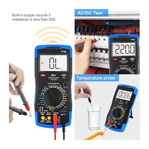 Multímetro digital de pinza HP-770M Auto Rango RMS para medición AC/DC con detector NCV y prueba de transistor miniatura 7