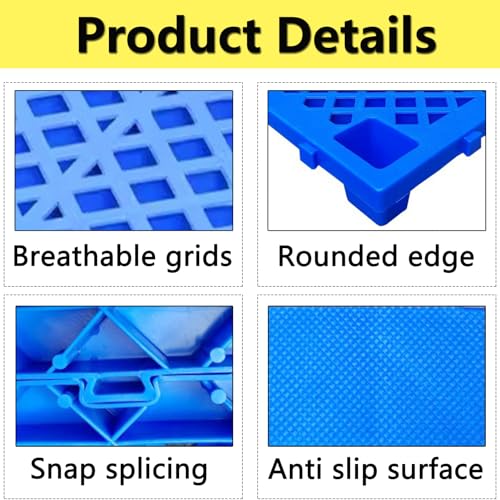 Lightweight Plastic Pallets, 2 Pcs Nestable Pallet with Breathable Grids, Moisture-Proof Waterproof Floor Pallets, for Indoor and Outdoor, Garages, Kitchen, Basement