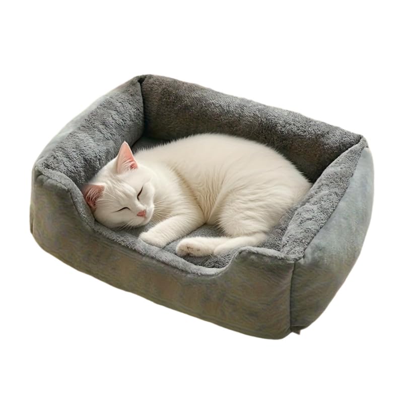 Mateju Plush Pet Bed Rectangle, Comfortable Fluffy Pet Cushion Warm Thick Warm Soft Plush Dog Cat Bed for Indoor Calming Puppy Kitten Petbed, for Small Medium (Gray,S-43 * 30 * 12cm)