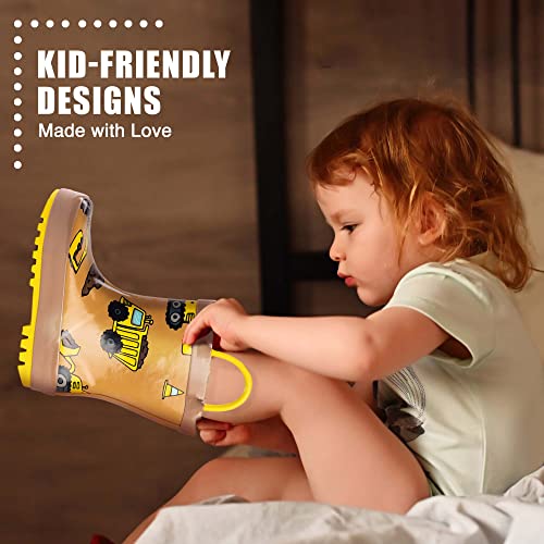 NORTY Rubber Rain Boots for Kids - Waterproof Rubber Boots Boys and Girls Solid & Printed Rainboots for Toddlers and Kids - Construction Dump Trucks