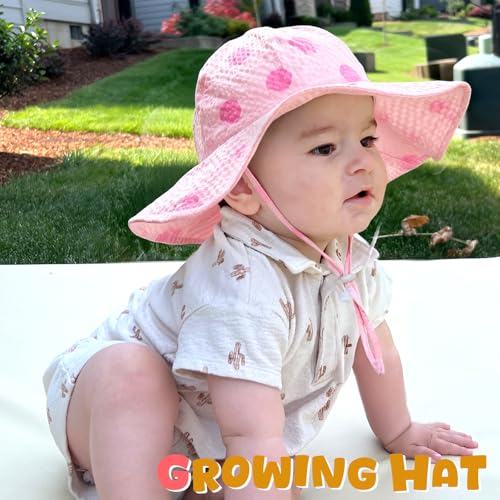 Image of HONGTEYA Baby Sun Hat Toddler Girl Beach Hat Sun Protection Adjustable Outdoor Summer Wide Brim Bucket Hat for Infant Kids