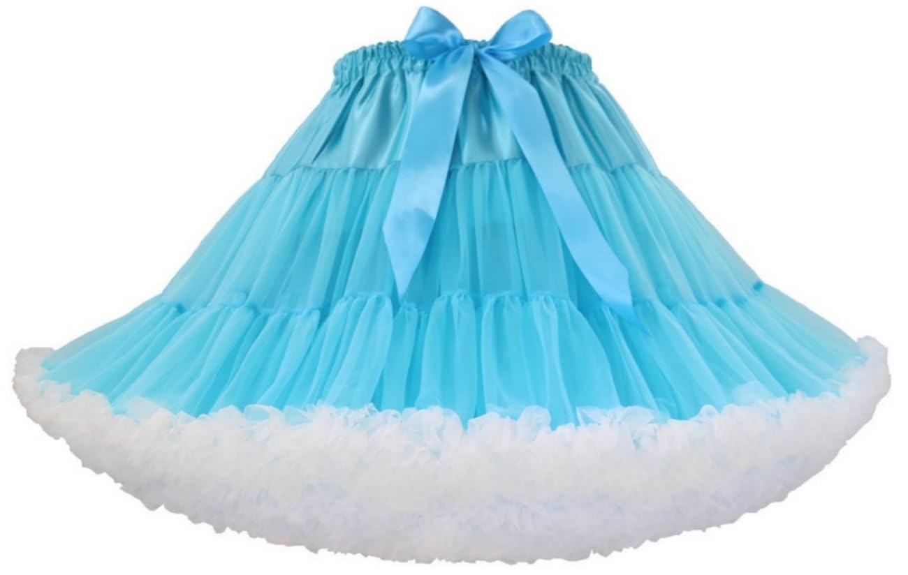 FOLOBE Women's Tulle Tutu Skirt Fluffy Layered Ruffle Skirt Bluewhite L