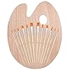 Kurtzy Set Pinceau Peinture et Palette en Bois (12 Pinceaux) Palette de Peintre Ovale – Peinture Acrylique, Huile et Aquarelle – pour Toile, Céramique, Argile, Bois et Modèles