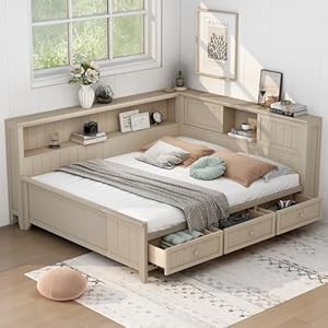   LUSPAZ-Full-Size-Wood-Daybed-with-Storage-Shelves-and-3-Drawers-Farmhouse-Style-Sofa-Corner-Bed-with-Wooden-Solid-Salts-Easy-Assembly-No-Box-Spring-Required-for-Living-Room-Bedroom-Antique-White