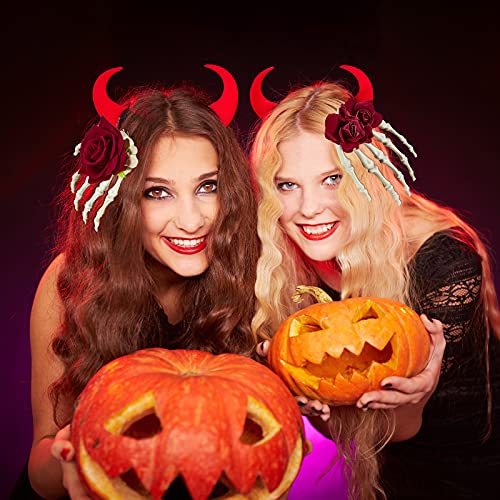 2 Pieces Halloween Skeleton Hands Hair Clips Rose Flower Skull Hair Barrettes Claws Hand Bone Hair Clip Halloween Gothic Hair Accessories For Women Girls Cosplay Horror Party Supplies #TOP6