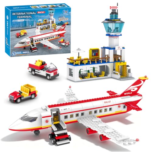 Image of WINGIFT 880 Pcs City Airport Passenger Terminal Building Set, 6 in 1 Airplane Building Blocks Toy, STEM Aircraft Bricks with Shuttle Bus,Luggage Cart,Planes Model Toys Gifts for Boys Girls Ages 6-12+