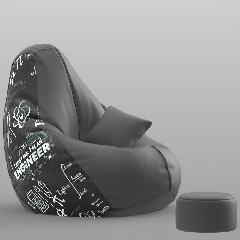 Image of Biggie Bean Bag with Beans Filled 4XL VibeBoost Premium Bean Bag with Free Cushion and Footrest - Official : Engineering Zen Combo (Matching Color : Regular, Trust Me I'm an Engineer-Grey)
