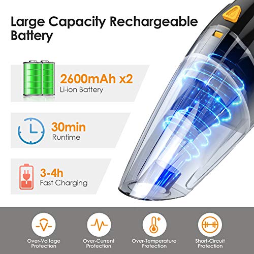 Handheld Vacuum Cleaner Cordless,AUCEE 9000PA 120W High Power Portable Hand Vacuum Cordless Rechargeable Wet Dry Vacuum with Stainless Steel Filter 2x2600mAh Lithium Battery Mini Hand Vac Car Pet Hair - Thumbnail 6
