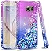 LeYi Hülle Galaxy S6 Glitzer Handyhülle mit Schutzfolie(2 Stück),Cover Diamond Rhinestone Bumper Schutzhülle für Case Samsung Galaxy S6 Handy Hüllen Gradient Purple Blue