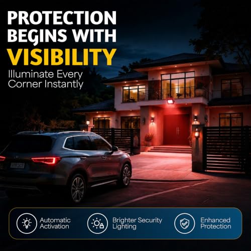 Image of Forus 200W LED Flood Light Red with Motion Sensor Auto On Off Day Night Mode Waterproof Outdoor Security Light for Garden Parking Garage Factory Warehouse Shop High Bright Floodlight 4Yr Warranty-1Pc