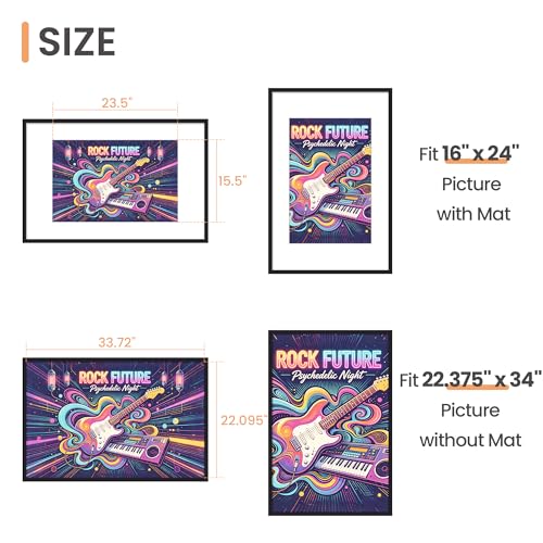 Image of upsimples 22.375 x 34 Poster Frame, Display Pictures 16x24 with Mat or 22.375x34 Without Mat, Wall Hanging Photo Frame, Black, 1 Pack
