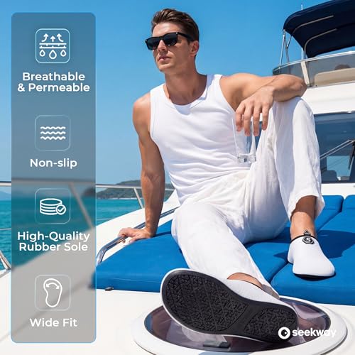 Image of SEEKWAY Water Shoes Quick-Dry Aqua Socks Barefoot Slip-on for Beach Pool Swim River Yoga Lake Surf Women Men Black SK001