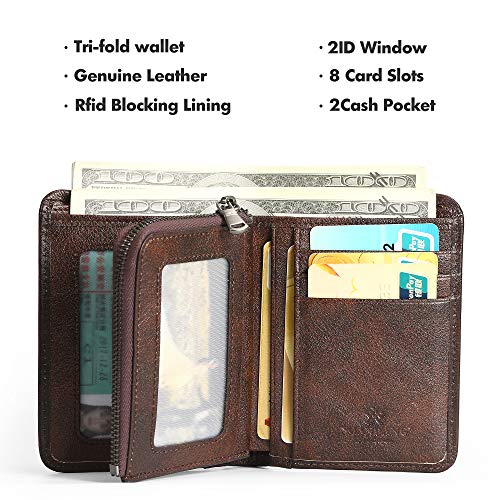 Mens Wallet Zipper Genuine Leather RFID Card Holders Cowhide Zip Coin Pocket Bifold wallets for men2