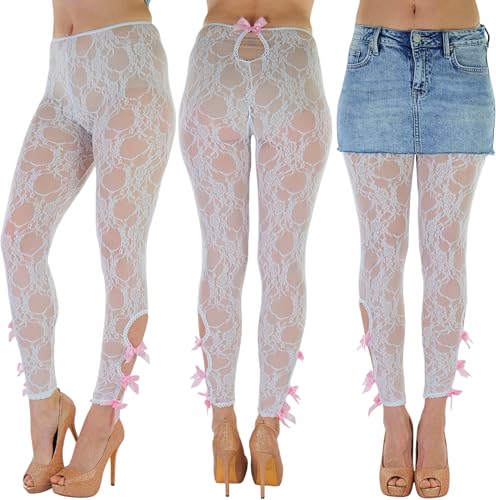 Image of ToBeInStyle Women's Single Floral Lace Fishnet Tights Footless & Stirrup Design