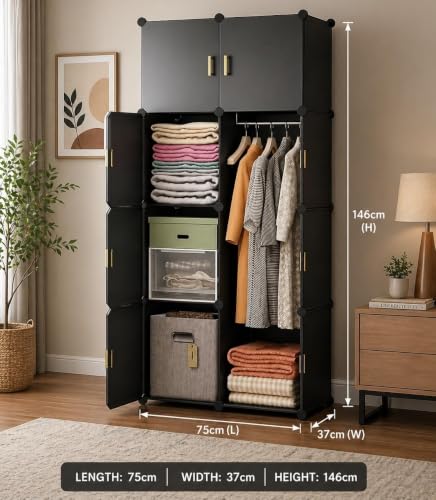 Image of Foldable Plastic Wardrobe for Clothes - Baby Cupboard for Clothes Storage, Wardrobe for Kids, Plastic Almirah, Collapsible Wardrobe for Kids Livingroom & Home (-Grey-HL3)