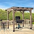 8x6 FT Wood Grill Gazebos, BBQ Wooden Gazebo with Hardtop Sloping Steel Roof, Wood Outdoor Gazebo Pavilion with 2 Side Storage Shelves,Cedar Frame Patio Gazebo for Barbecue, Garden, Deck (Grey)