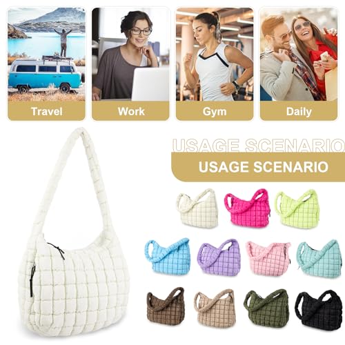 Image of Quilted Puffer Tote Bag Purse Puffy Crossbody Shoulder Bag,Lightweight Nylon Hobo Bag Puffer Carryall Bag for Women Girl
