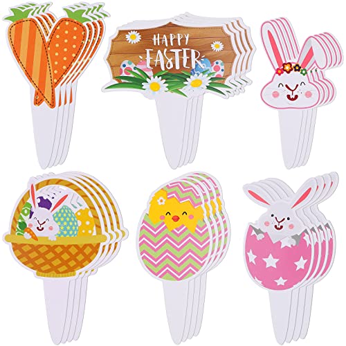 24 Pcs Easter Bunny Cupcake Toppers Easter Cake Decorations Rabbit Carrot Egg Easter Cake Toppers Easter Food Picks For Kids Birthday Party Supplies Spring Theme Easter Baby Shower Decorations #TOP18