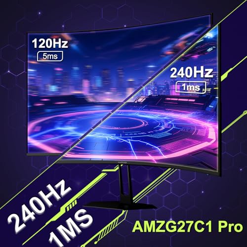 Image of Amzfast 27 inch 240Hz Curved Gaming Monitor, FHD 1080P Monitor Gaming with Upgraded Built-in Speakers, MPRT 1ms with Fast VA Panel | 130% sRGB, 4000:1,1500R | 12 Months Warranty Exchange