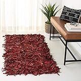 SAFAVIEH Leather Shag Collection Runner Rug - 2'3" x 6', Red, Hand-Knotted Modern Leather, Non-Shedding & Easy Care, Ideal for High Traffic Areas in Living Room, Bedroom (LSG511D)