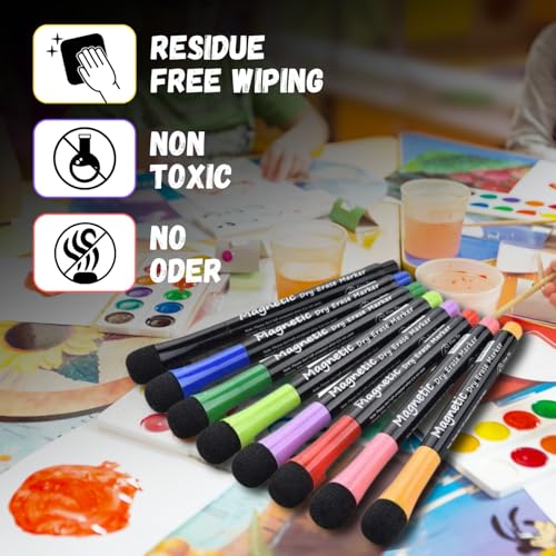 Image of Sakuya 12 Colors Magnetic Whiteboard Markers with Eraser Cap | Fine Point Tip for Kids & Teachers, Home, Office & School Supplies|Low Odor Magnetic Dry Erase Markers