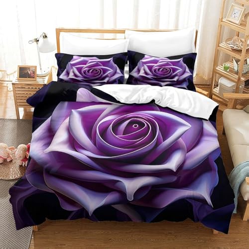 Housse de couette microfibre résistante anti-plis fleurs violettes 200x200 - 3