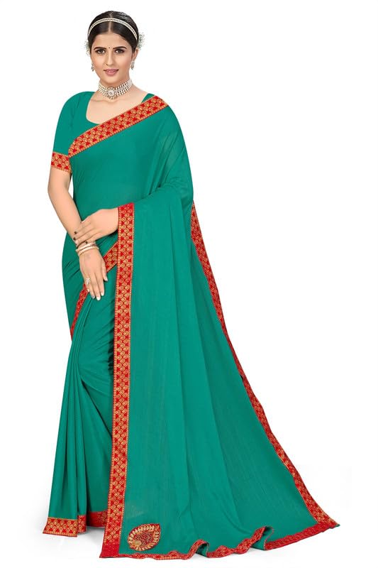 Image of V4M, Women's Fancy Chiffon Dyed Saree With Unstitched Blouse Piece Fancy Look.