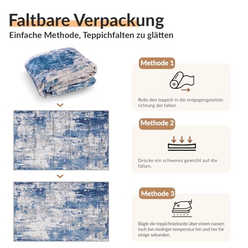 INOVADAY Abstrakt Waschbarer Teppich 120x180 cm Blau/Grau – Ansicht 5