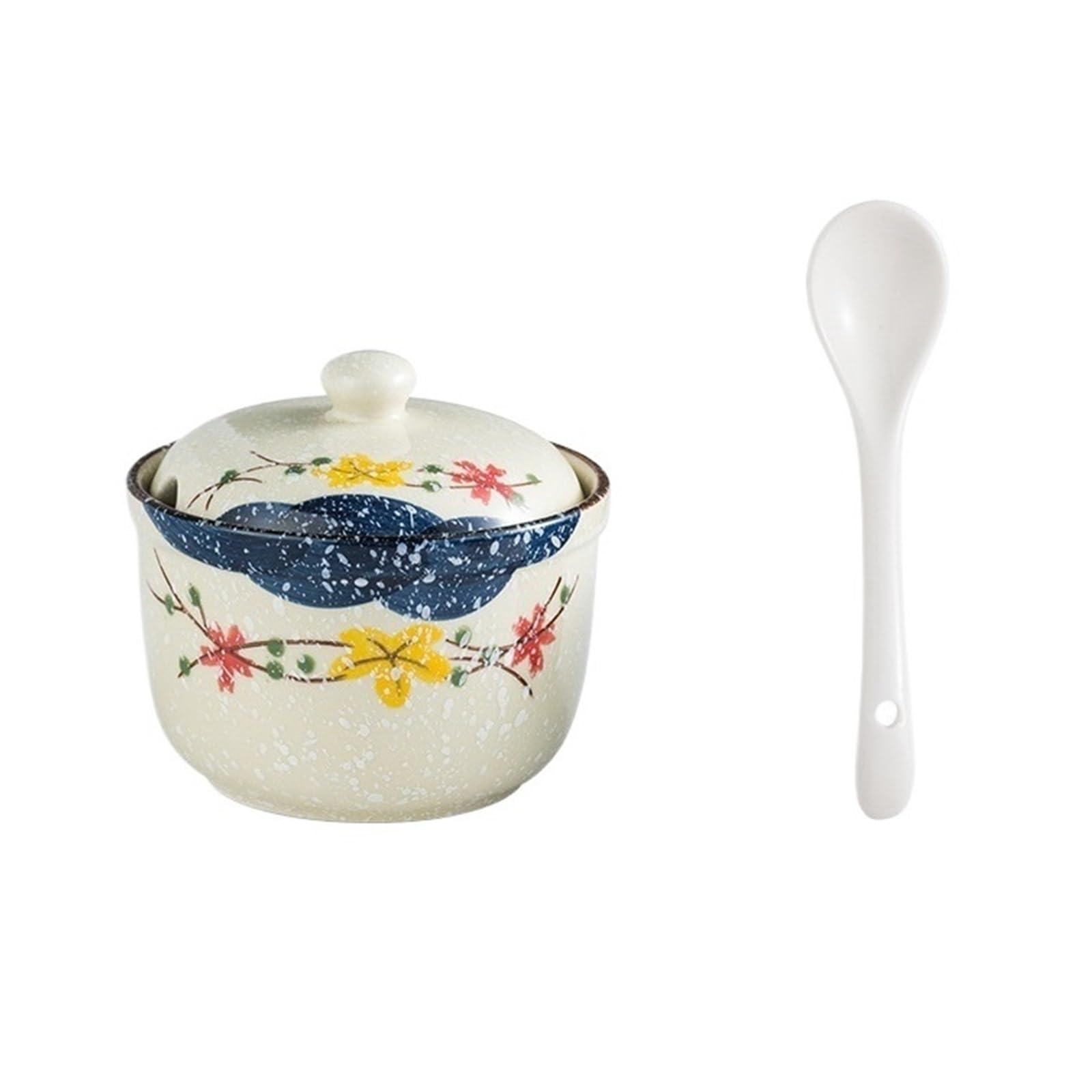 HYFEUOKF Retro Porcelain Hand Painted Jar Salt Gourmet Powder Can Box Household Kitchen With Seasoning Spoon(Clear Color)
